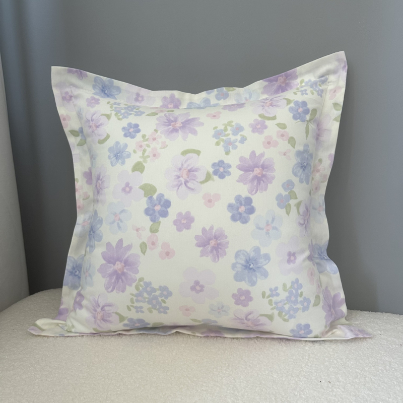 Párnahuzat pamutszövetből, poliészter töltőanyag, pastorális virágmintás, szövött anyag, négyzet alakú