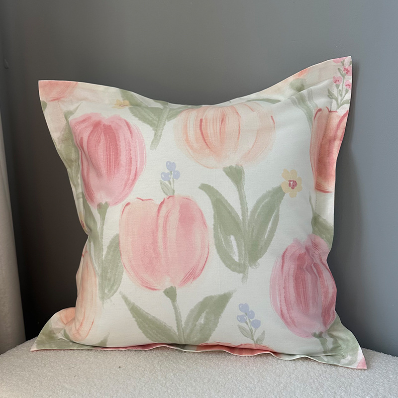 Párnahuzat pamutszövetből, poliészter töltőanyag, pastorális virágmintás, szövött anyag, négyzet alakú