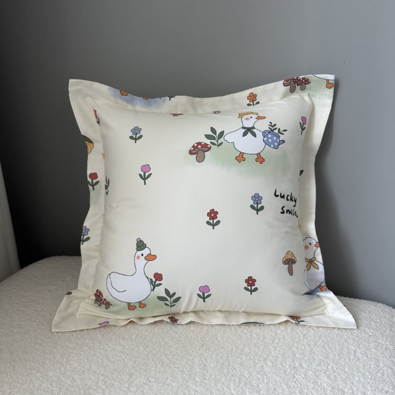 Párnahuzat pamutszövetből, poliészter töltőanyag, pastorális virágmintás, szövött anyag, négyzet alakú
