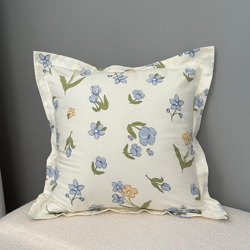 Párnahuzat pamutszövetből, poliészter töltőanyag, pastorális virágmintás, szövött anyag, négyzet alakú