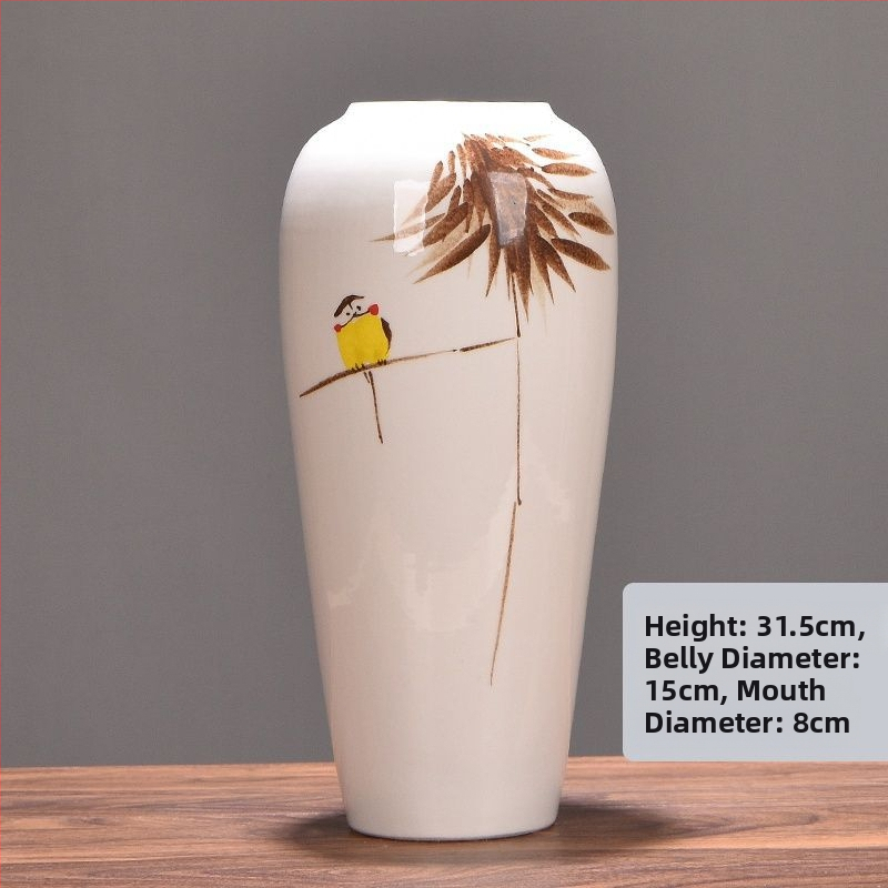 Keramikas vāze ar margrietiņu, glazēta un cepta, piemērota sausu ziedu pušķu izkārtošanai un kāzu dekorācijām