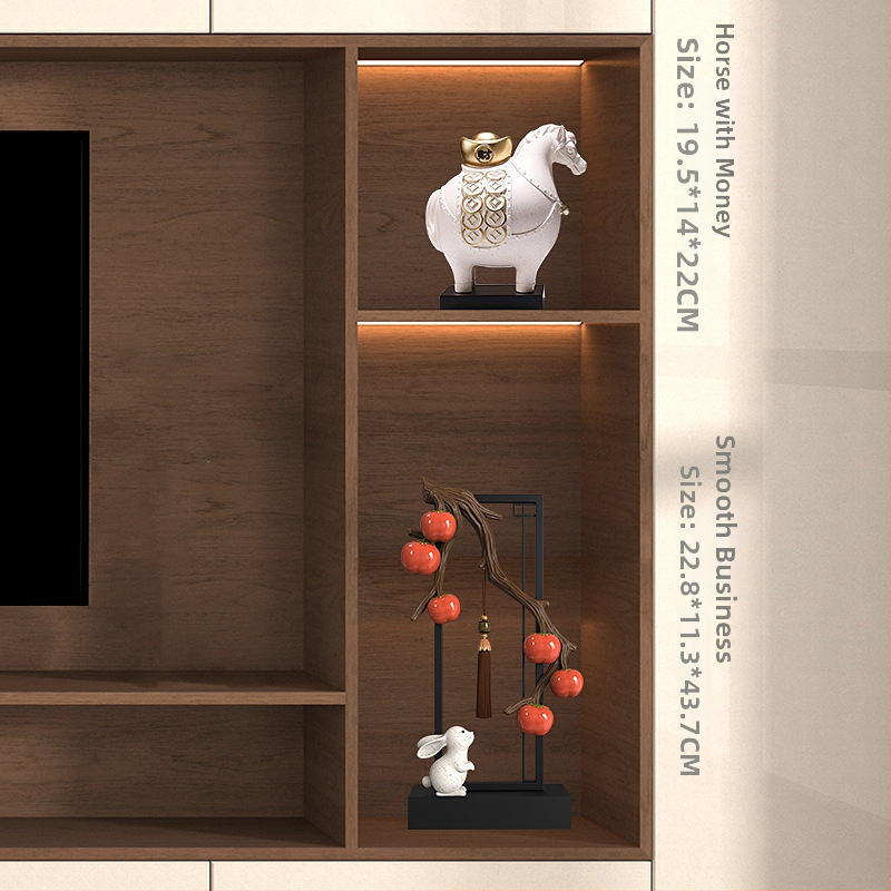 Nappaliba szóló dekoratív szobor TV-szekrényhez - gyanta, új kínai stílus, polírozott felület, születésnapi ajándék