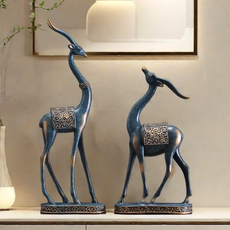 Nappaliba szóló dekoratív szobor TV-szekrényhez - gyanta, új kínai stílus, polírozott felület, születésnapi ajándék