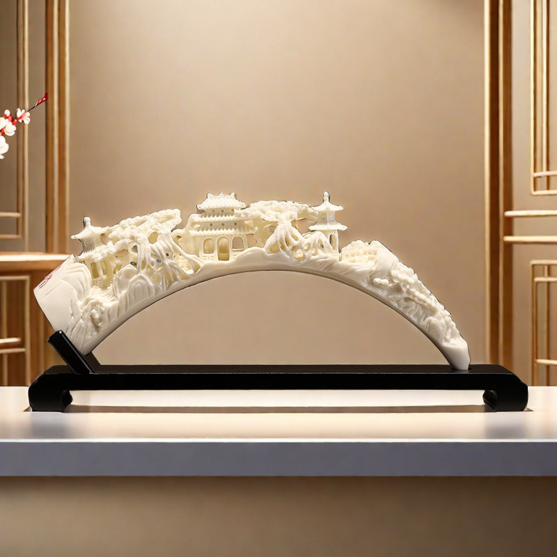 Nappaliba szóló dekoratív szobor TV-szekrényhez - gyanta, új kínai stílus, polírozott felület, születésnapi ajándék