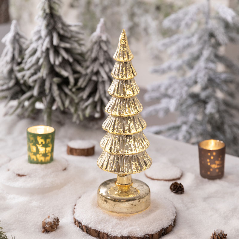 Jackie стъклена коледна елха — настолна осветена украса в европейски стил (Материал: стъкло; Марка: Jackie; Използване: настолна украса; Категория: коледна елха; IP: Не)