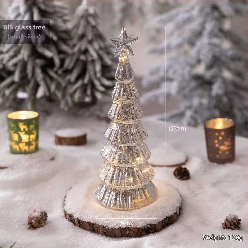 Jackie стъклена коледна елха — настолна осветена украса в европейски стил (Материал: стъкло; Марка: Jackie; Използване: настолна украса; Категория: коледна елха; IP: Не)