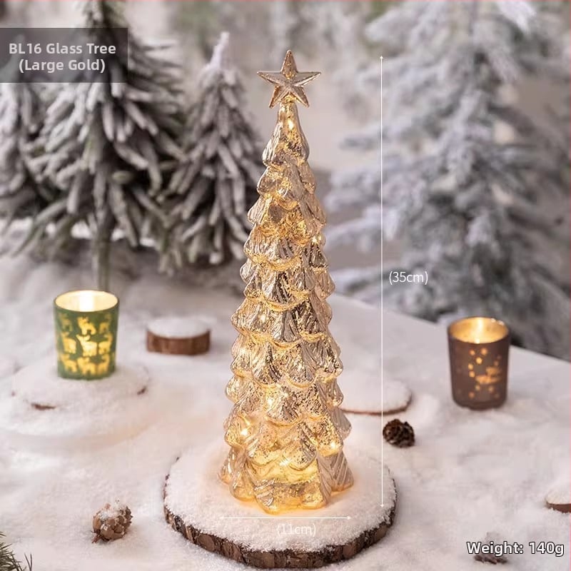 Jackie стъклена коледна елха — настолна осветена украса в европейски стил (Материал: стъкло; Марка: Jackie; Използване: настолна украса; Категория: коледна елха; IP: Не)