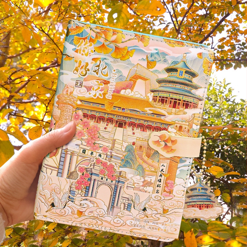 City Notes Zostava – Téma Turistické atrakcie, Papierový Zápisník, Páska s puzzle, Nálepky, Pero na podpis, Darček v modernom umeleckom štýle