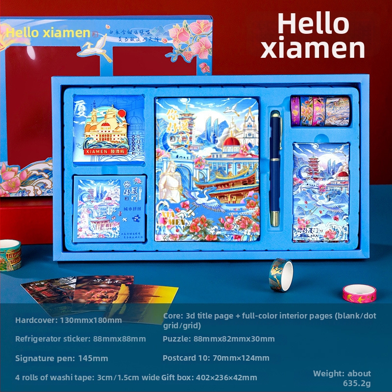 City Notes Napló Készlet – Utazási Látnivalók téma, Papír Napló, Kirakós Szalag és Matricák, Aláírás Toll, Modern Művészeti Ajándékcsomag