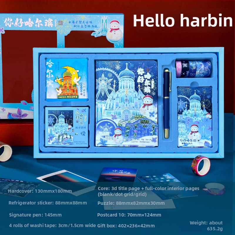 City Notes Napló Készlet – Utazási Látnivalók téma, Papír Napló, Kirakós Szalag és Matricák, Aláírás Toll, Modern Művészeti Ajándékcsomag