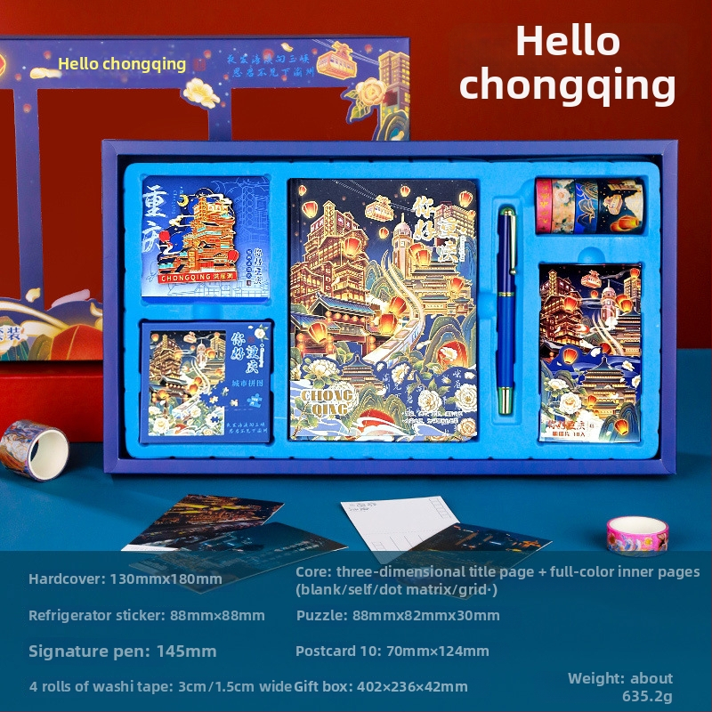 City Notes Napló Készlet – Utazási Látnivalók téma, Papír Napló, Kirakós Szalag és Matricák, Aláírás Toll, Modern Művészeti Ajándékcsomag