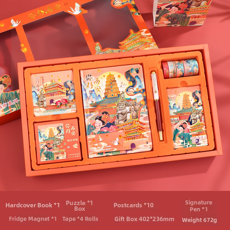 City Notes Napló Készlet – Utazási Látnivalók téma, Papír Napló, Kirakós Szalag és Matricák, Aláírás Toll, Modern Művészeti Ajándékcsomag