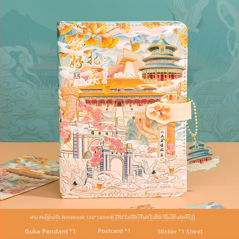 City Notes Napló Készlet – Utazási Látnivalók téma, Papír Napló, Kirakós Szalag és Matricák, Aláírás Toll, Modern Művészeti Ajándékcsomag