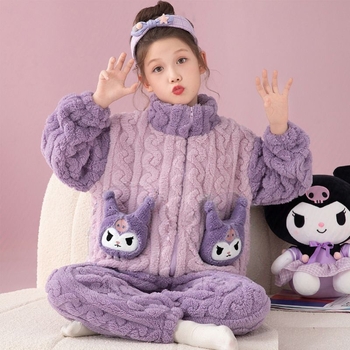 Vaikų žiemos naktiniai su užtrauktuvu, storas fliso pamušalas, dryžių raštas, stovinčios apykaklės, 95% poliester