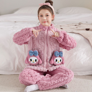 Vaikų žiemos naktiniai su užtrauktuvu, storas fliso pamušalas, dryžių raštas, stovinčios apykaklės, 95% poliester