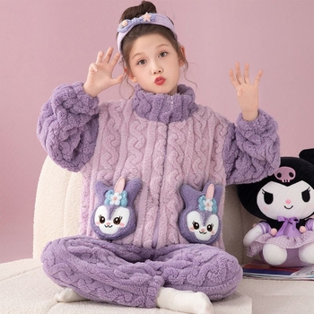 Vaikų žiemos naktiniai su užtrauktuvu, storas fliso pamušalas, dryžių raštas, stovinčios apykaklės, 95% poliester