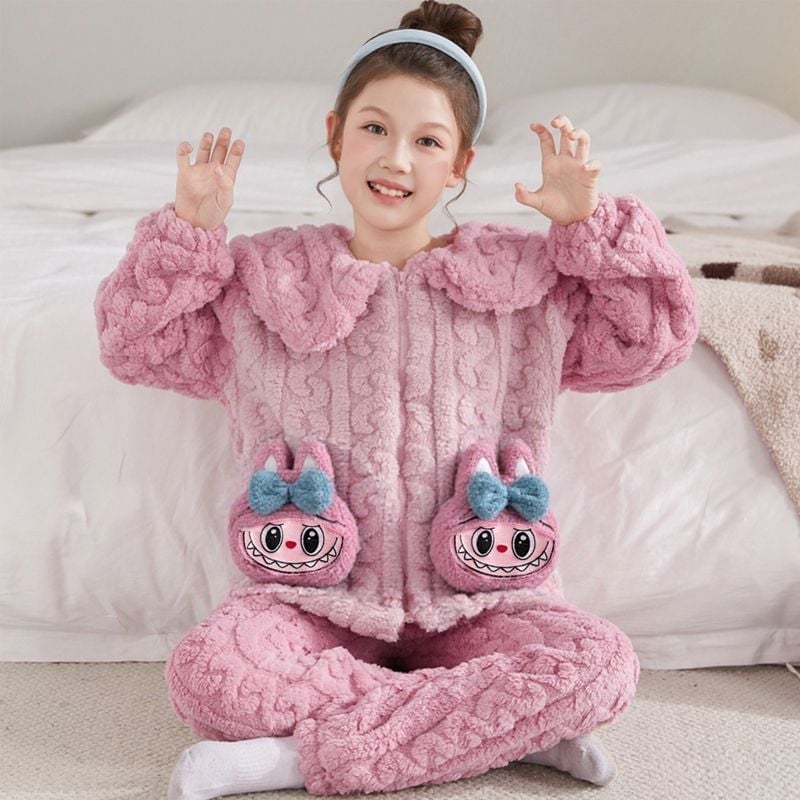Vaikų žiemos naktiniai su užtrauktuvu, storas fliso pamušalas, dryžių raštas, stovinčios apykaklės, 95% poliester