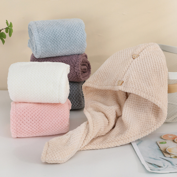 Száraz hajkötő sapka, mikroszálas anyagból, vízfelvevő és gyorsan száradó, dupla rétegű turbán, 150d fonal