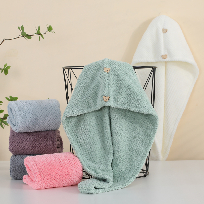 Száraz hajkötő sapka, mikroszálas anyagból, vízfelvevő és gyorsan száradó, dupla rétegű turbán, 150d fonal