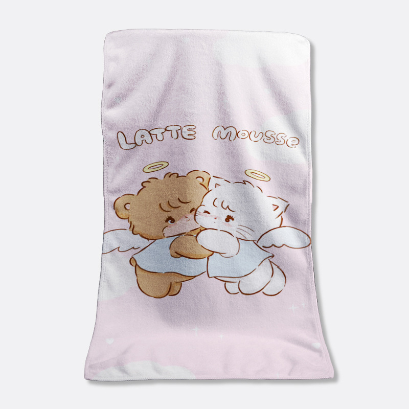 Ručnik za tijelo i lice za parove s motivom mačje latte u cartoon stilu; superfine vlakna, 120–140 g, 150D pređa, šavovi
