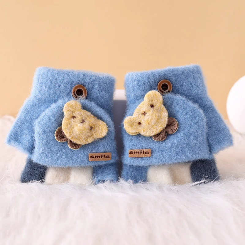 Vaikiškos žieminės pusiau pirštų pirštinės su atlenkiamu gaubteliu, nailonas, unisex, animacinis raštas, 1–3 metų amžius