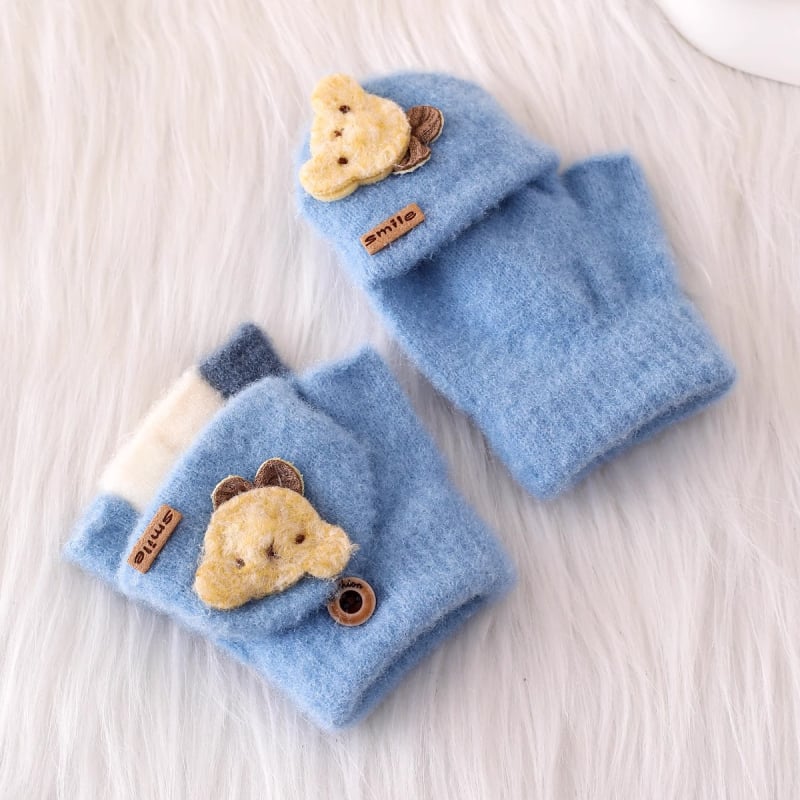 Vaikiškos žieminės pusiau pirštų pirštinės su atlenkiamu gaubteliu, nailonas, unisex, animacinis raštas, 1–3 metų amžius