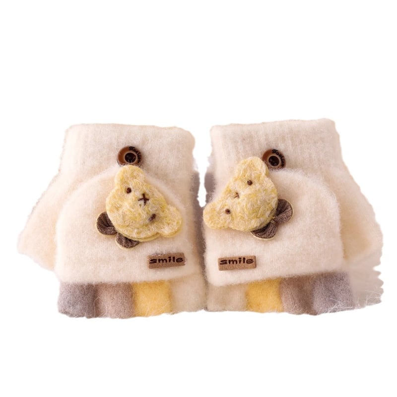 Vaikiškos žieminės pusiau pirštų pirštinės su atlenkiamu gaubteliu, nailonas, unisex, animacinis raštas, 1–3 metų amžius