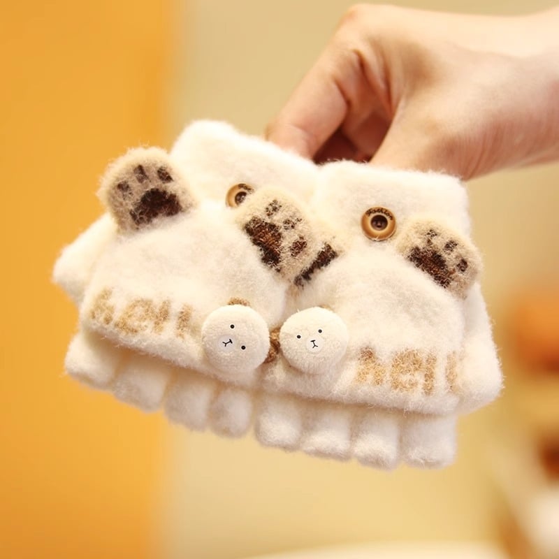 Vaikiškos žieminės pusiau pirštų pirštinės su atlenkiamu gaubteliu, nailonas, unisex, animacinis raštas, 1–3 metų amžius