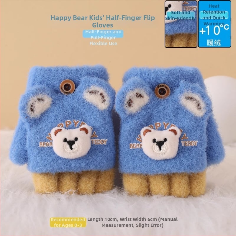 Vaikiškos žieminės pusiau pirštų pirštinės su atlenkiamu gaubteliu, nailonas, unisex, animacinis raštas, 1–3 metų amžius