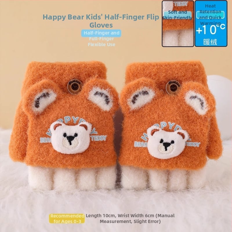 Vaikiškos žieminės pusiau pirštų pirštinės su atlenkiamu gaubteliu, nailonas, unisex, animacinis raštas, 1–3 metų amžius