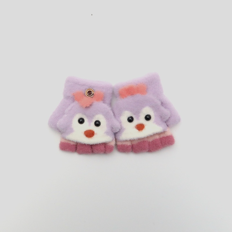 Vaikiškos žieminės pusiau pirštų pirštinės su atlenkiamu gaubteliu, nailonas, unisex, animacinis raštas, 1–3 metų amžius