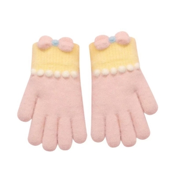 Vaikų žieminės pirštinės mergaitėms — šiltos, su fleece pamušalu, megzti jacquard raštu, princų stilius, penkių pirštų dizainas, elastinis rankogalis, 4–8 m