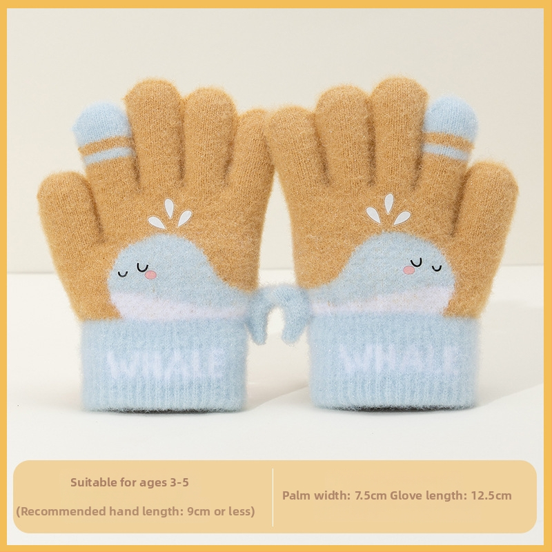 Vaikų žieminės pirštinės mergaitėms — šiltos, su fleece pamušalu, megzti jacquard raštu, princų stilius, penkių pirštų dizainas, elastinis rankogalis, 4–8 m