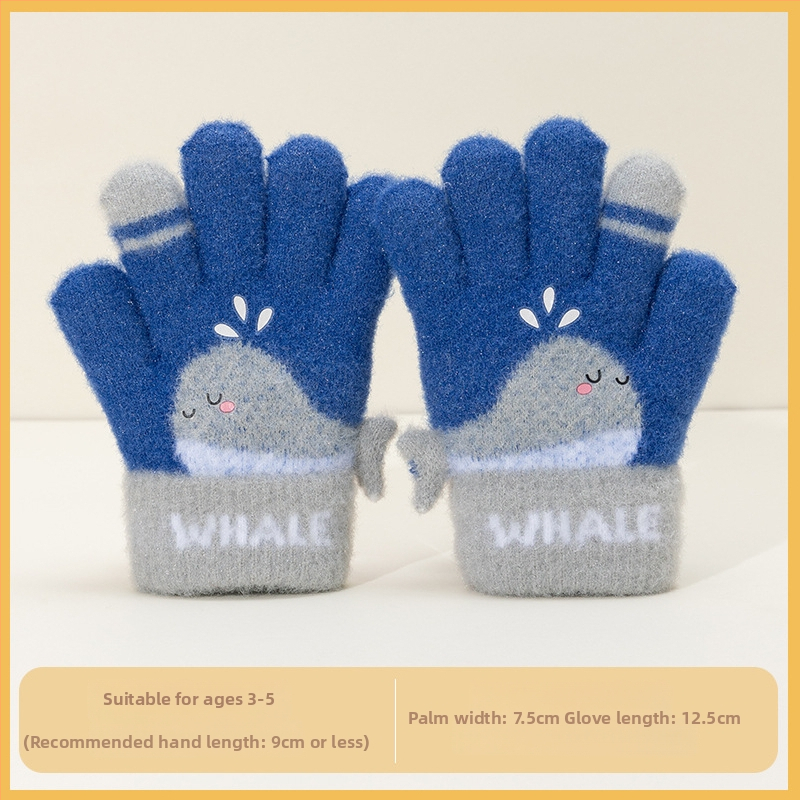 Vaikų žieminės pirštinės mergaitėms — šiltos, su fleece pamušalu, megzti jacquard raštu, princų stilius, penkių pirštų dizainas, elastinis rankogalis, 4–8 m