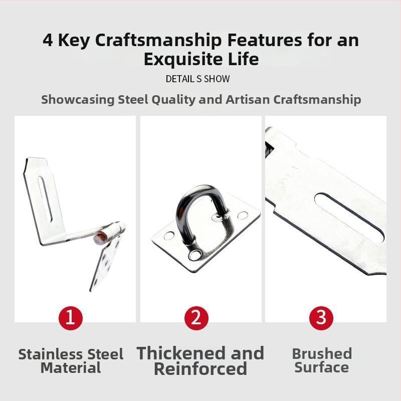 Nerūdijančio plieno durų užrakinimo mechanizmas – sunkiojo tipo užraktas durims ir spintelėms (Medžiaga: nerūdijantis plienas; Typas: sunkiojo tipo užraktas; Stilius: naujas kinų stilius)