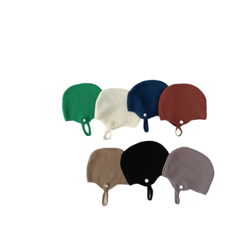 Pletena dječja kapa s zaštitom za uši, jesen, vunena mješavina, kupolasti vrh