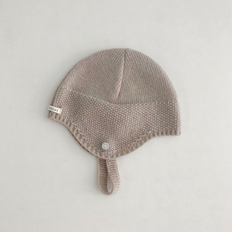 Pletena dječja kapa s zaštitom za uši, jesen, vunena mješavina, kupolasti vrh