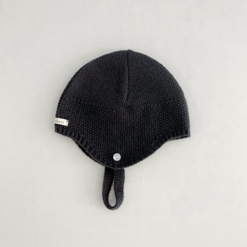 Pletena dječja kapa s zaštitom za uši, jesen, vunena mješavina, kupolasti vrh