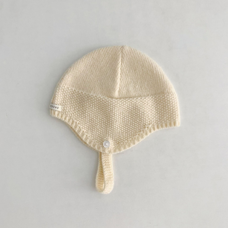 Pletena dječja kapa s zaštitom za uši, jesen, vunena mješavina, kupolasti vrh