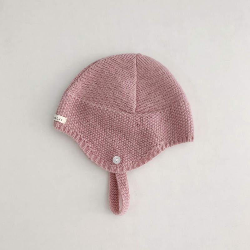 Pletena dječja kapa s zaštitom za uši, jesen, vunena mješavina, kupolasti vrh