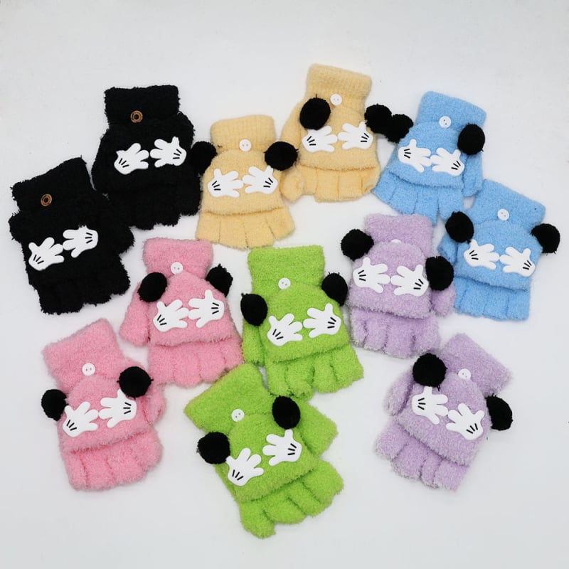 Vaikų piešinių pusiau pirštinės, flisas, unisex, amžius 3–12 metų, tinkamos žiemai-pavasariui-rudeniui