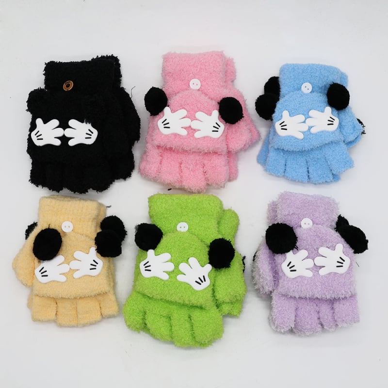 Vaikų piešinių pusiau pirštinės, flisas, unisex, amžius 3–12 metų, tinkamos žiemai-pavasariui-rudeniui