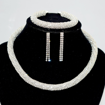 Vjenčani set nakita: ogrlica s 1/2/3 redom, narukvica i naušnice, legura, rhinestones, okrugli privjesci