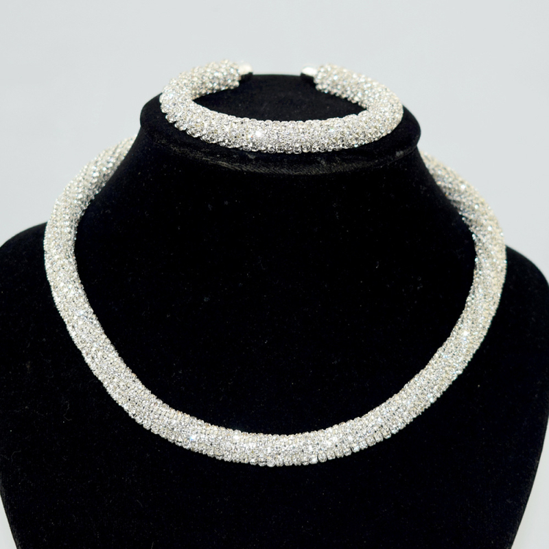 Vjenčani set nakita: ogrlica s 1/2/3 redom, narukvica i naušnice, legura, rhinestones, okrugli privjesci
