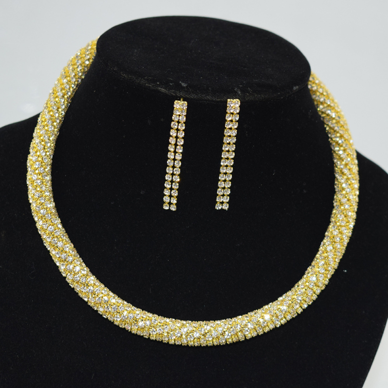 Vjenčani set nakita: ogrlica s 1/2/3 redom, narukvica i naušnice, legura, rhinestones, okrugli privjesci