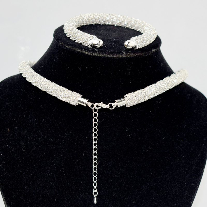 Vjenčani set nakita: ogrlica s 1/2/3 redom, narukvica i naušnice, legura, rhinestones, okrugli privjesci