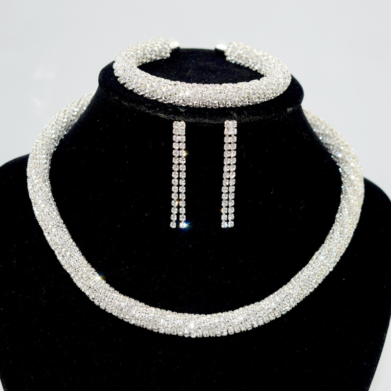 Vjenčani set nakita: ogrlica s 1/2/3 redom, narukvica i naušnice, legura, rhinestones, okrugli privjesci
