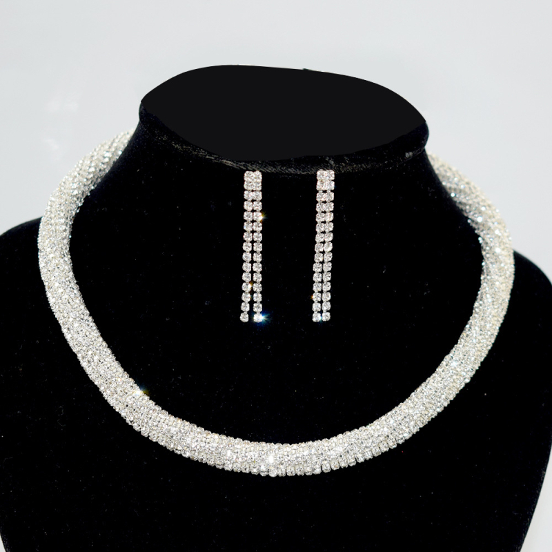 Vjenčani set nakita: ogrlica s 1/2/3 redom, narukvica i naušnice, legura, rhinestones, okrugli privjesci