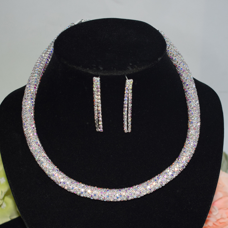Vjenčani set nakita: ogrlica s 1/2/3 redom, narukvica i naušnice, legura, rhinestones, okrugli privjesci