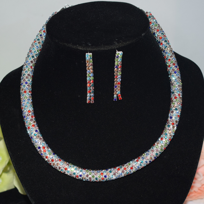 Vjenčani set nakita: ogrlica s 1/2/3 redom, narukvica i naušnice, legura, rhinestones, okrugli privjesci